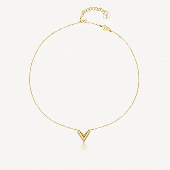 LOUIS VUITTON Essential V Gold Necklace LV Pendant - Picture 2 of 7